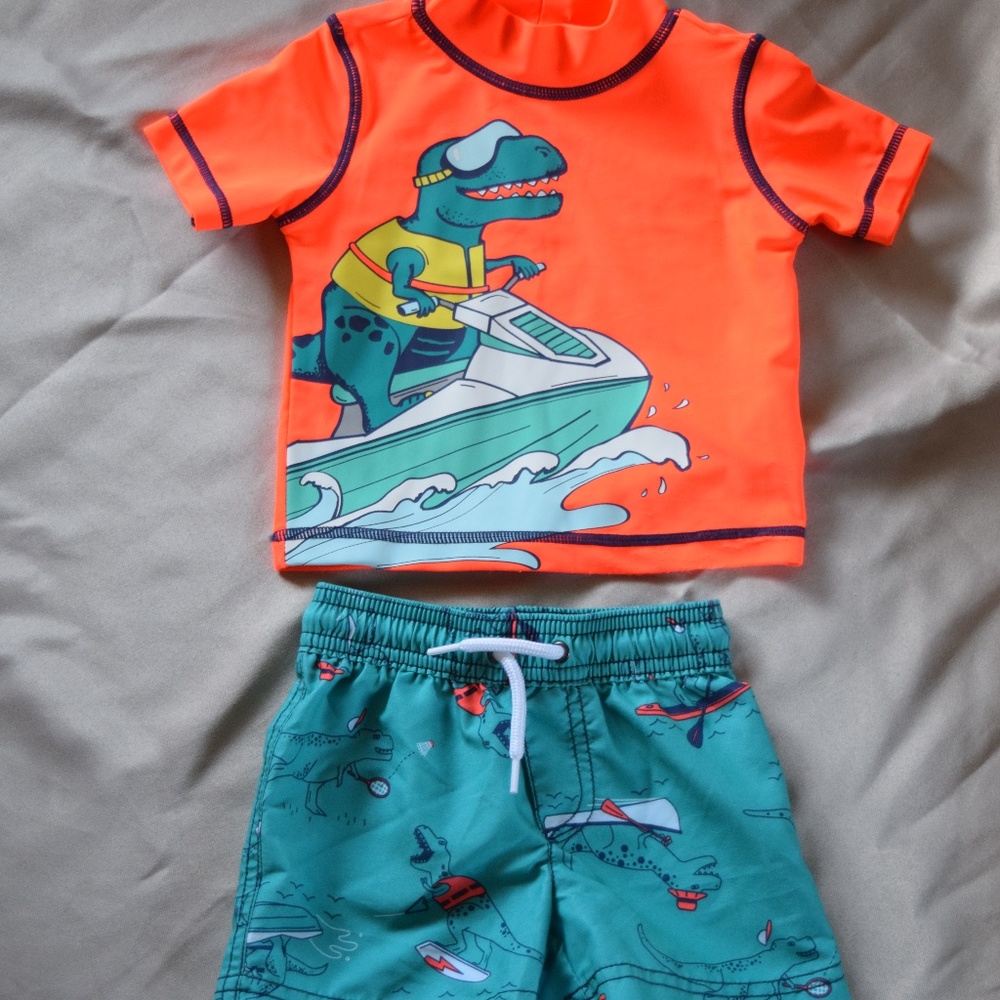 Carter's Infant Baby 6 Months Dinos Swim Suit Bathing Suit Set High Visibility